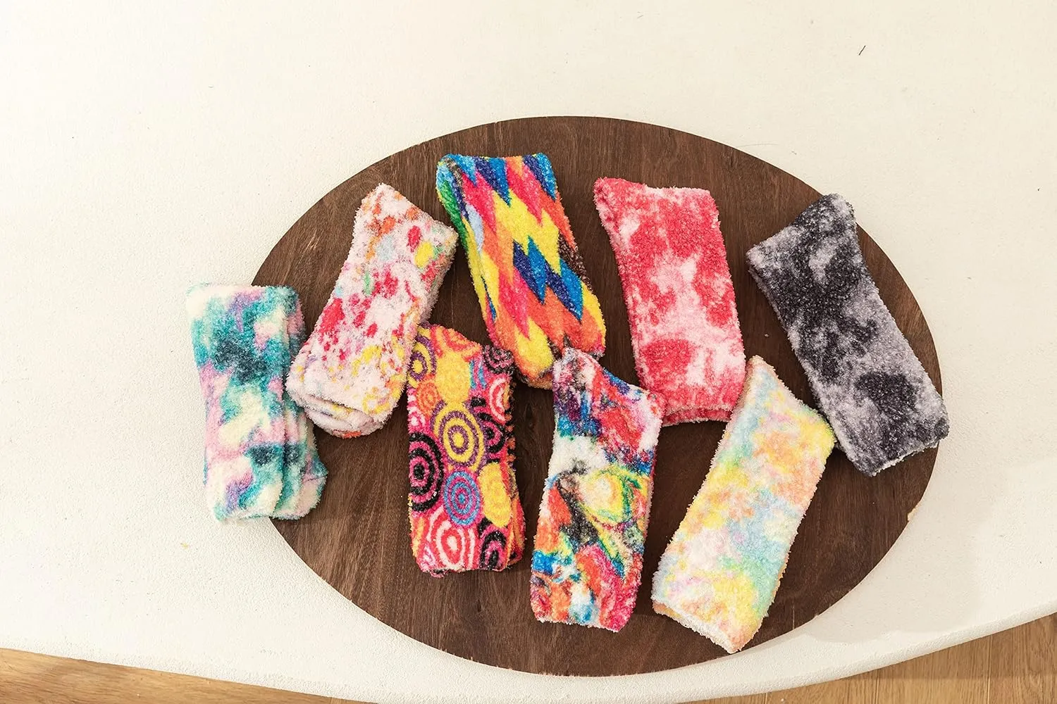 Gilbins Women's Cozy Tie Dye Slipper Fuzzy Fulffy Socks Set-Crew Socks Plush Socks, Loungewear 2 Pairs