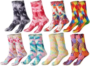Gilbins Women's Cozy Tie Dye Slipper Fuzzy Fulffy Socks Set-Crew Socks Plush Socks, Loungewear 2 Pairs