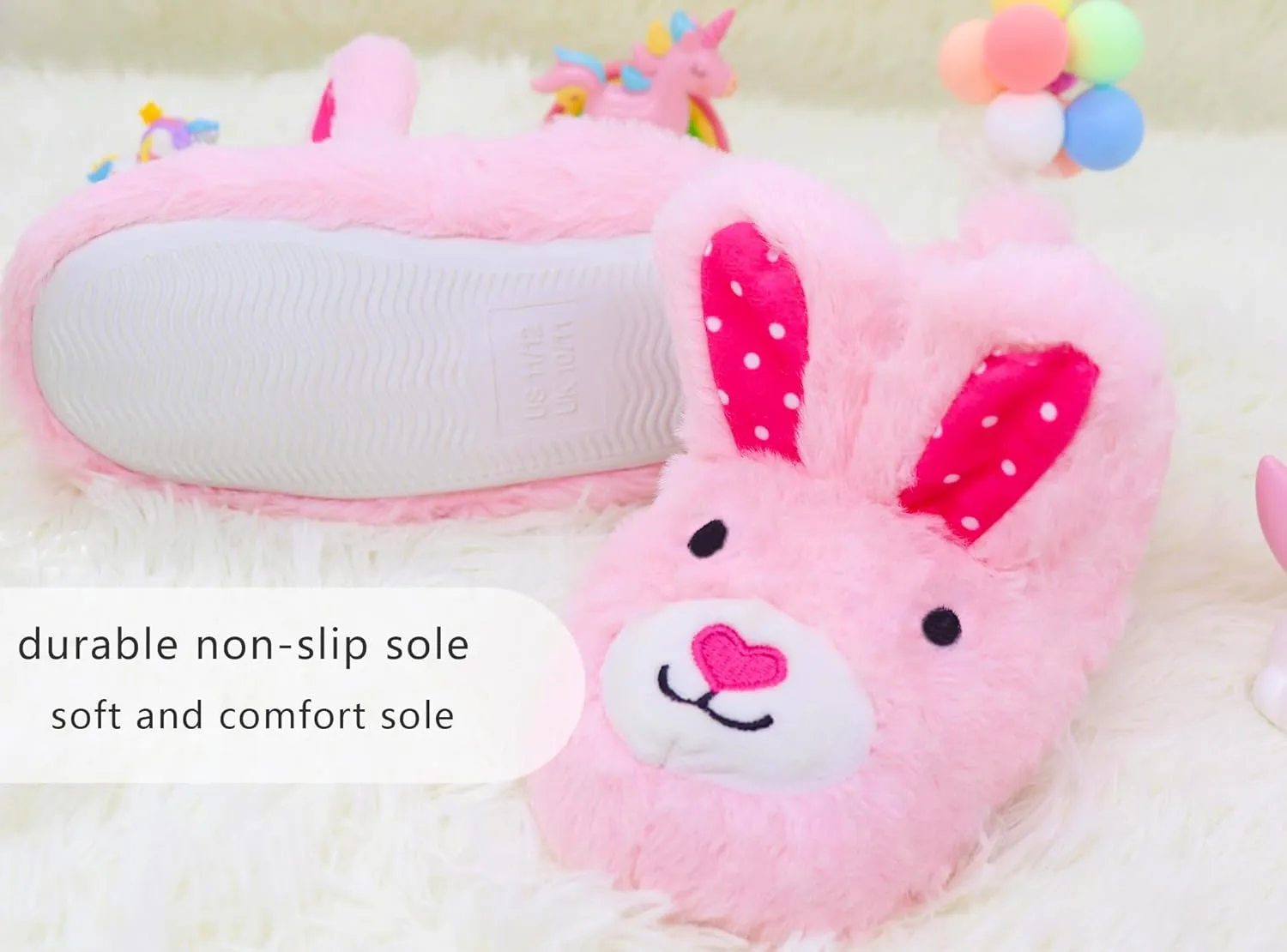 Girls Bunny Slippers Toddler Slippers Cute Rabbit Warm Plush Comfortable Winter House Shoes Cozy Soft Memory Foam Fuzzy Slipper(See Sizes)