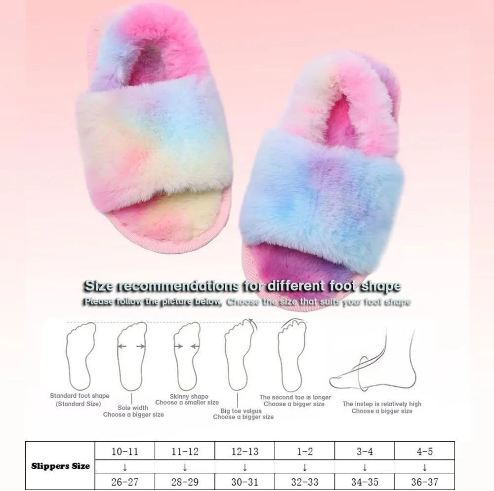 Girl's Fuzzy Fluffy Furry Slippers Cross Band Shoes Slides for Girls Fur Flip Flop Open Toe Slippers