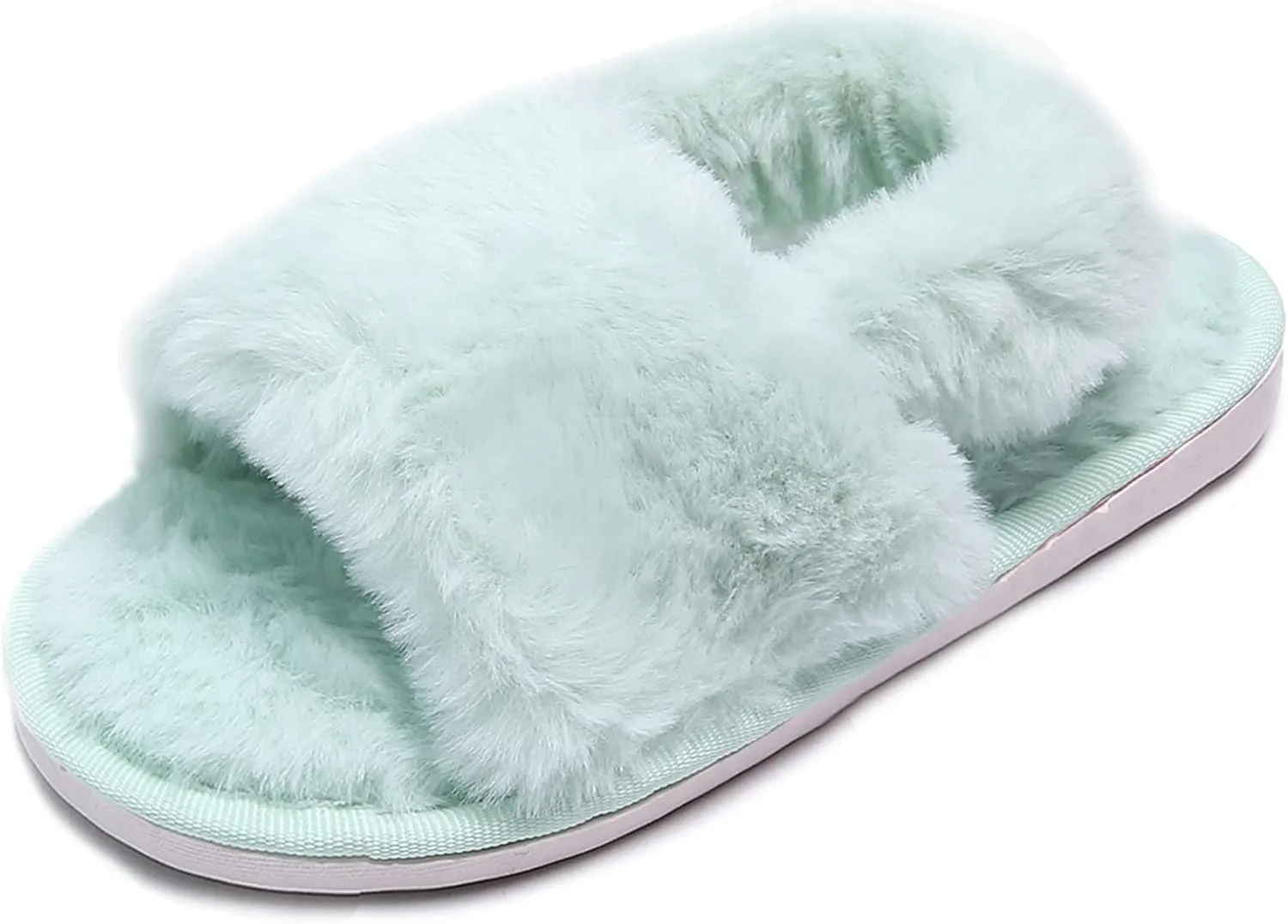 Girl's Fuzzy Fluffy Furry Slippers Cross Band Shoes Slides for Girls Fur Flip Flop Open Toe Slippers