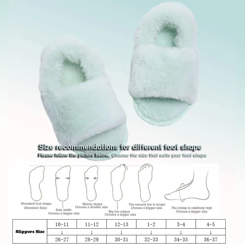 Girl's Fuzzy Fluffy Furry Slippers Cross Band Shoes Slides for Girls Fur Flip Flop Open Toe Slippers