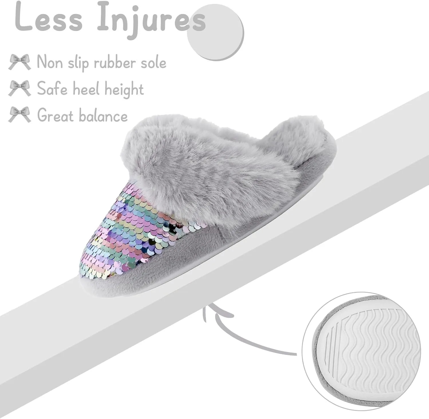 Girls Plush House Slippers Fluffy Sequin Slippers, Cute Faux Fur Slip-on Shoes Memory Foam House Slipper