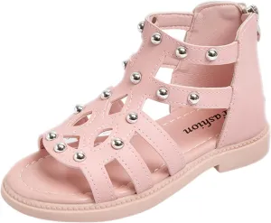 Girls Sandal Summer High Top Dress Shoes Non Slip Open Toe Beach Sandal Toddler Leather Zipper Back Pumps