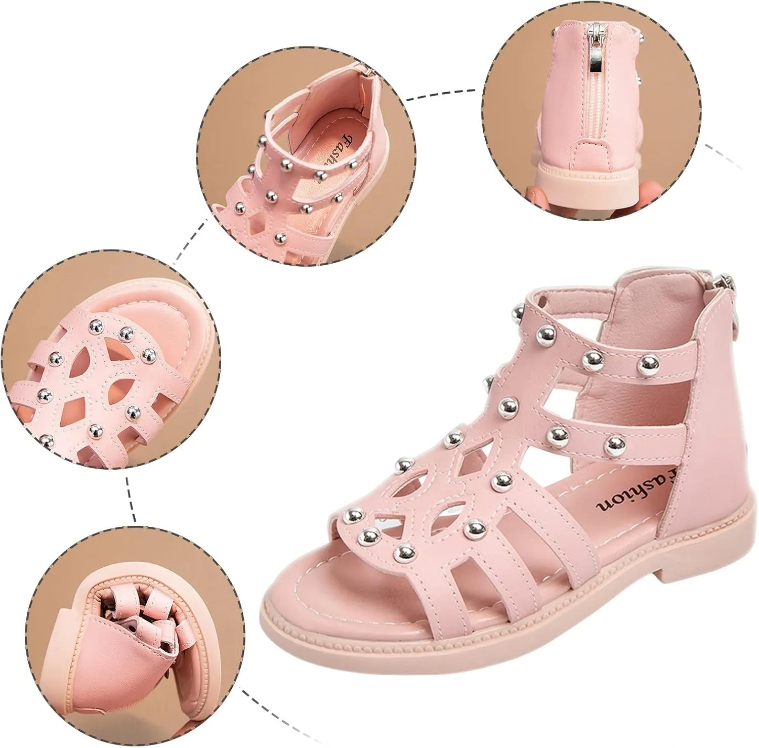 Girls Sandal Summer High Top Dress Shoes Non Slip Open Toe Beach Sandal Toddler Leather Zipper Back Pumps