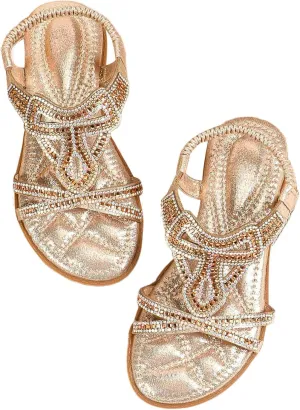 Girls Sandals 2025 Flat Shoes: Dressy Summer Bohemian Flats Shoes for Girls Sandals Comfortable Ankle Strap Outdoor Walking Shoe for Kids