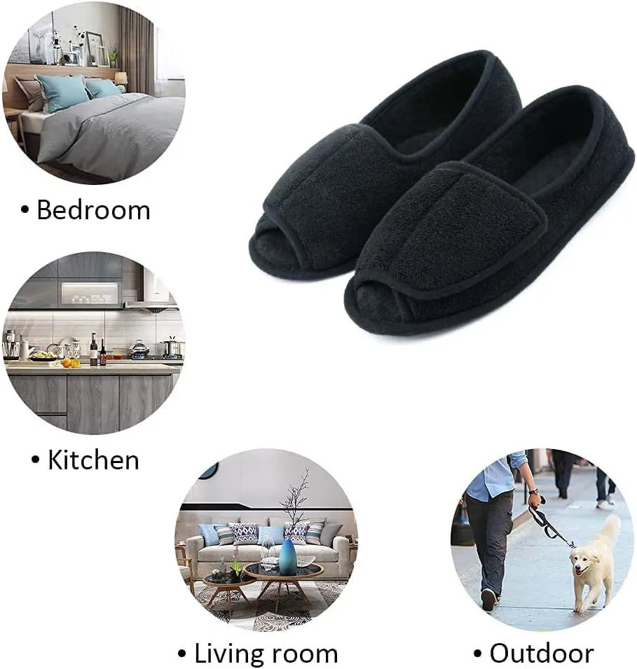 Git-up Women Diabetic Slippers/W Arthritis Edema Adjustable Closure Memory Foam House Shoes Open Toe Extra Wide