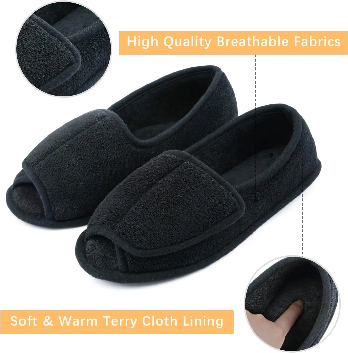 Git-up Women Diabetic Slippers/W Arthritis Edema Adjustable Closure Memory Foam House Shoes Open Toe Extra Wide