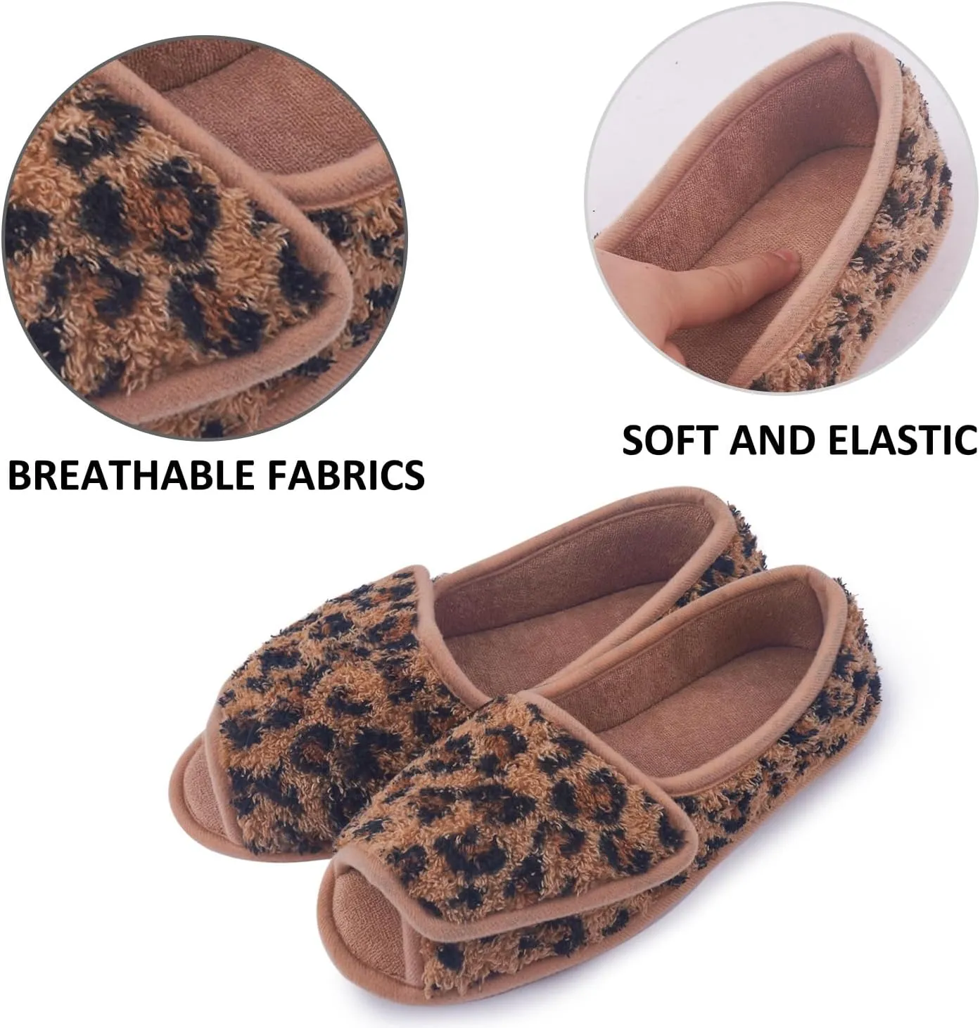 Git-up Women Diabetic Slippers/W Arthritis Edema Adjustable Closure Memory Foam House Shoes Open Toe Extra Wide