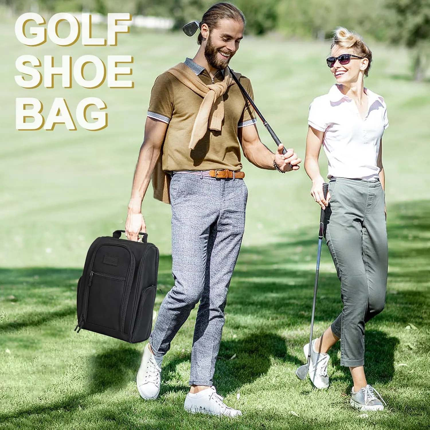 Goloni Golf Shoe Bag for Men & Women, Padded Travel Shoe Bag with Side Accessory Pockets,Sport Shoe Carrier for Golf Shoes,Socks,Tees & Balls,Durable & Lightweight Design(Black)