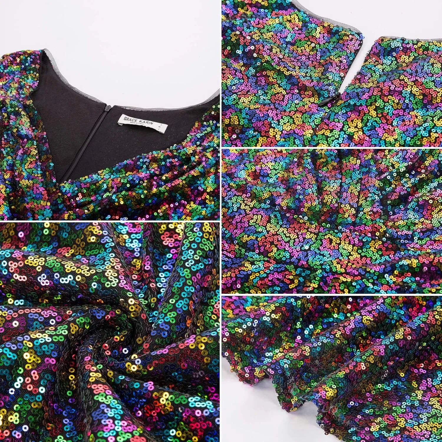 GRACE KARIN Women's Sequin Dresses Sleeveless V-Neck Sparkly Glitter Evening Party Dress