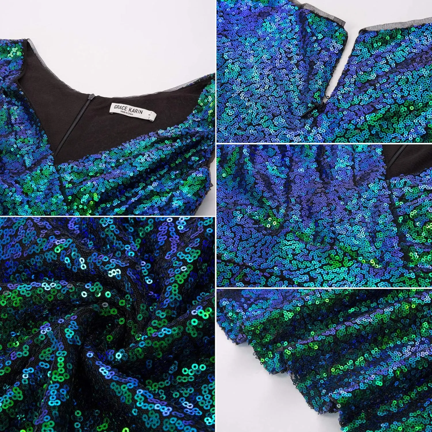 GRACE KARIN Women's Sequin Dresses Sleeveless V-Neck Sparkly Glitter Evening Party Dress