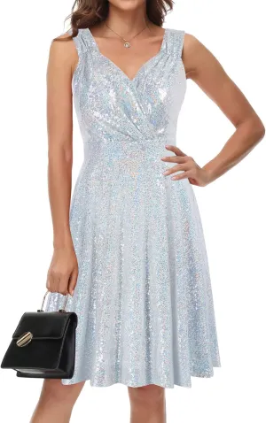 GRACE KARIN Women's Sequin Dresses Sleeveless V-Neck Sparkly Glitter Evening Party Dress