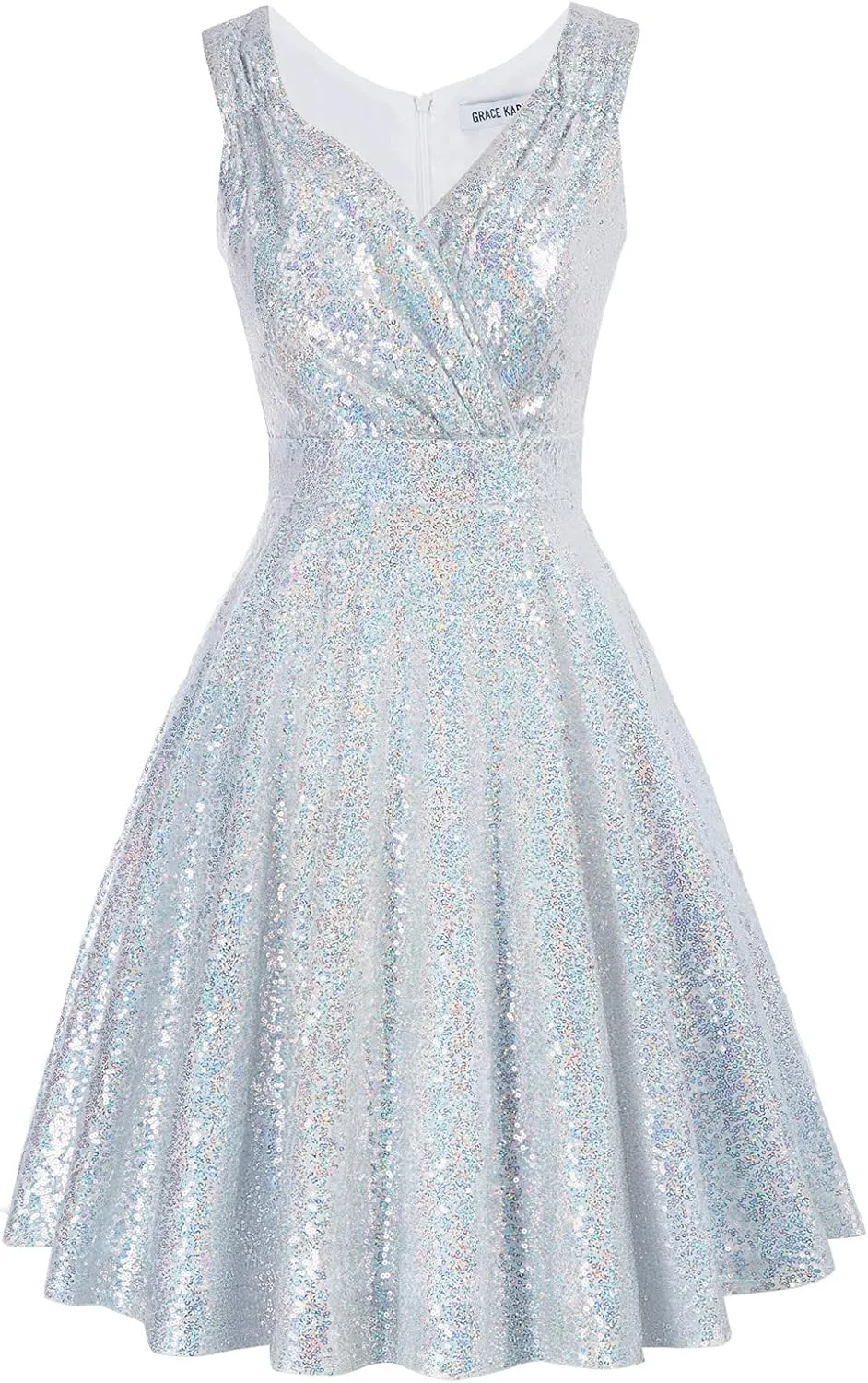 GRACE KARIN Women's Sequin Dresses Sleeveless V-Neck Sparkly Glitter Evening Party Dress