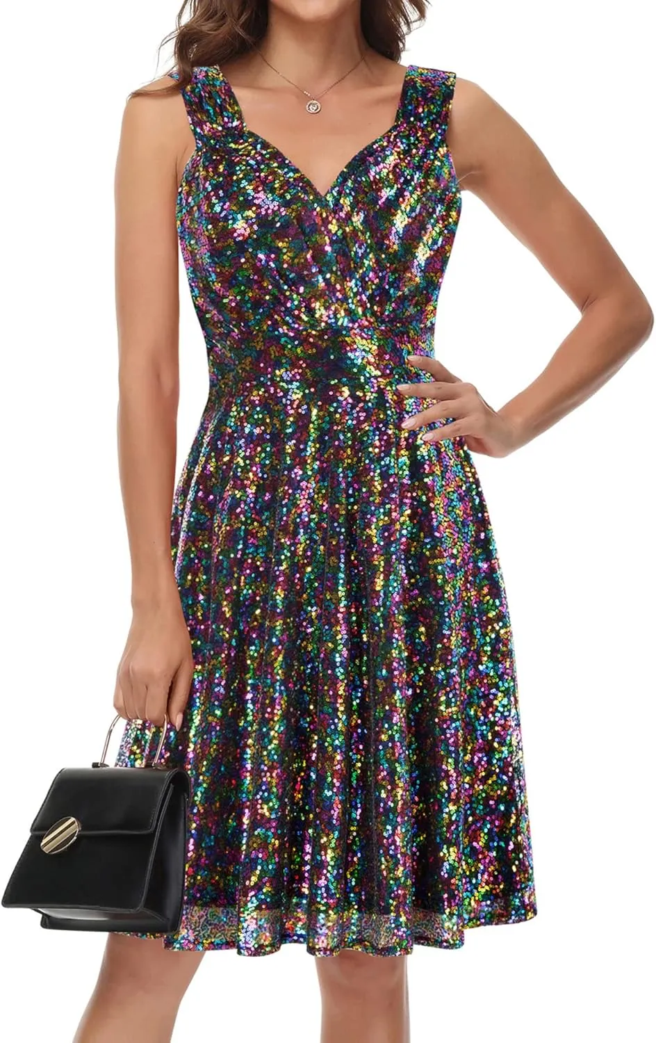 GRACE KARIN Women's Sequin Dresses Sleeveless V-Neck Sparkly Glitter Evening Party Dress