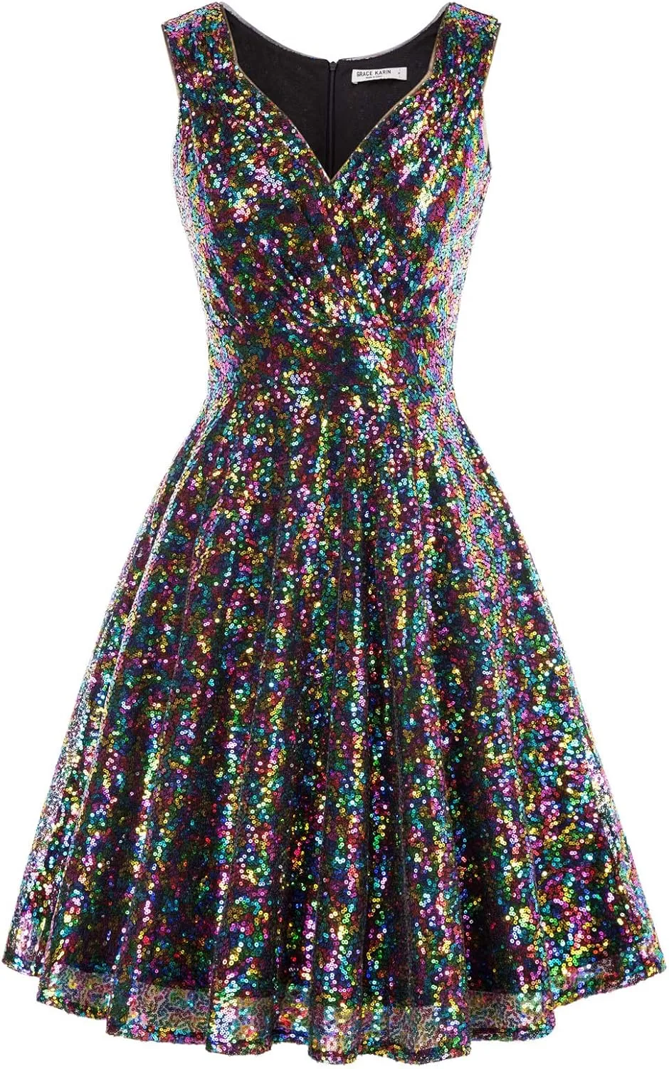 GRACE KARIN Women's Sequin Dresses Sleeveless V-Neck Sparkly Glitter Evening Party Dress