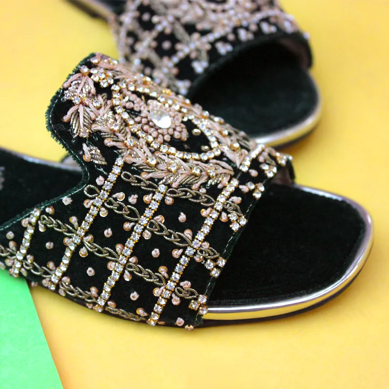 Green Fancy Slippers For Women