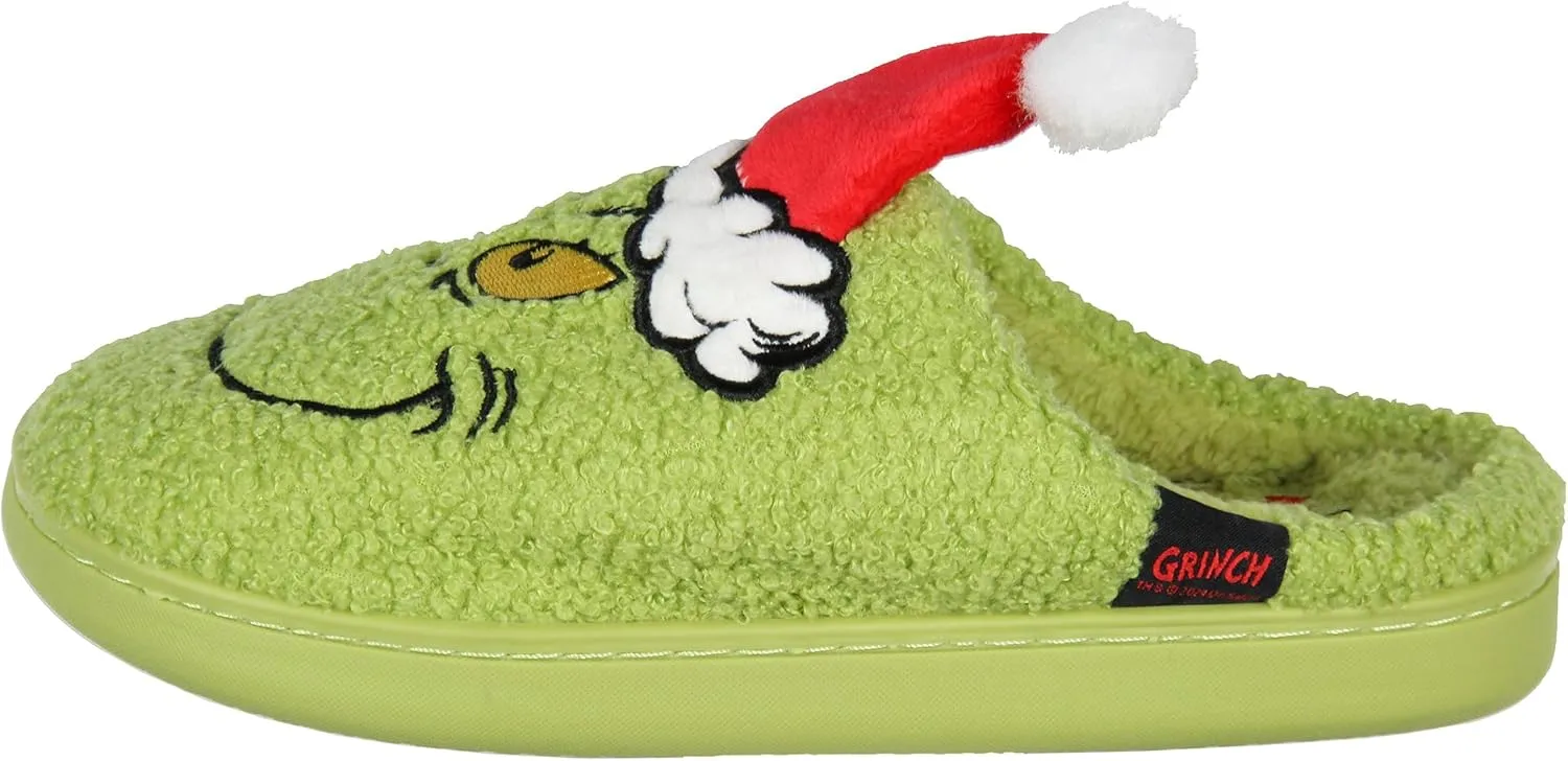 Grinch Slippers Dr Seuss The Grinch Who Stole Christmas 3D Hat Holiday Matching Family Rubber Bottom House Slipper