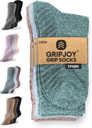 Gripjoy Non-Slip Socks for Women - Crew, 3 Pairs