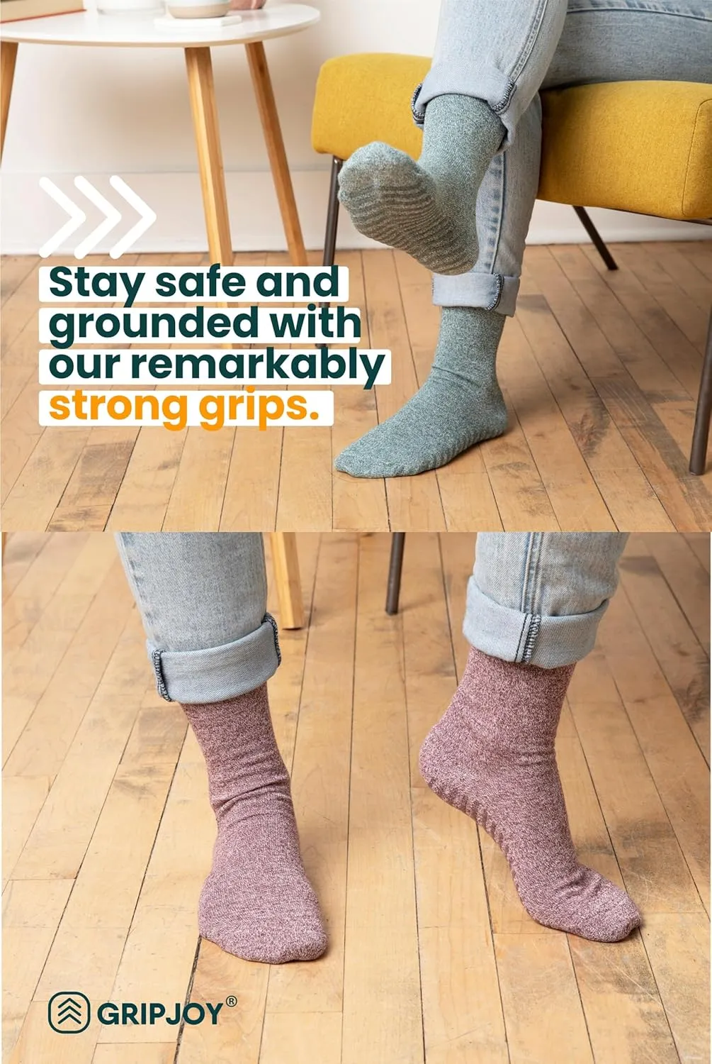Gripjoy Non-Slip Socks for Women - Crew, 3 Pairs