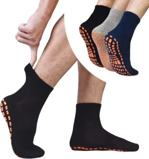 GRPSKCOS Non Slip Socks for Men House Socks with Grips 3 Pairs Anti-Skid Yoga Pilates Tile Wood Floors Hospital Slipper Socks
