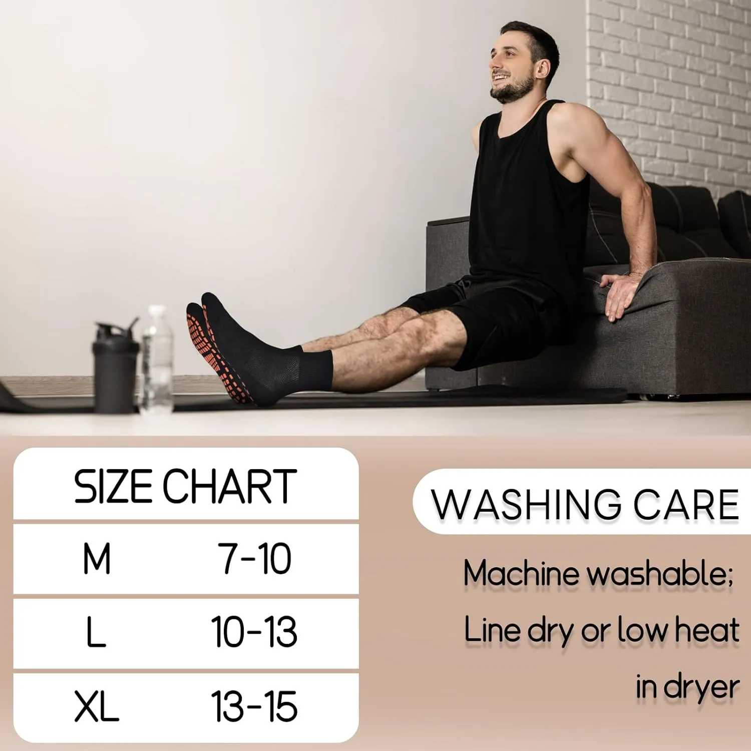 GRPSKCOS Non Slip Socks for Men House Socks with Grips 3 Pairs Anti-Skid Yoga Pilates Tile Wood Floors Hospital Slipper Socks