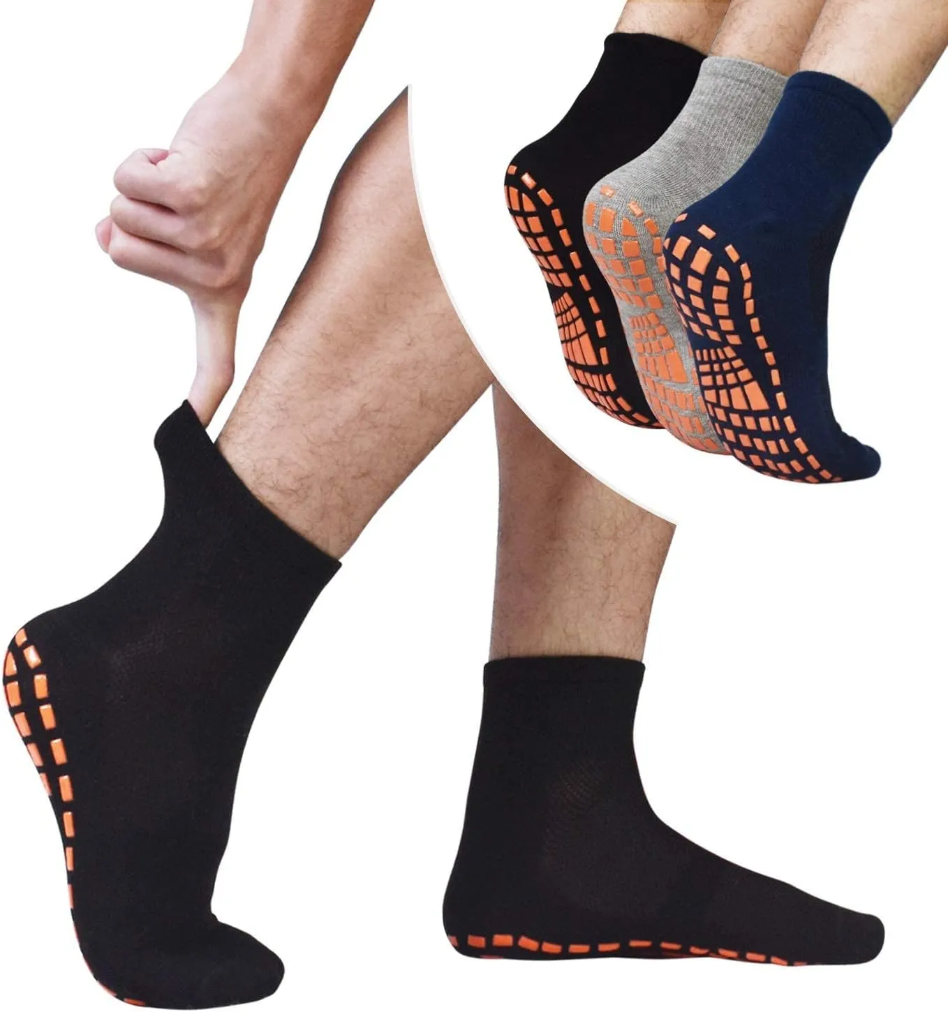 GRPSKCOS Non Slip Socks for Men House Socks with Grips 3 Pairs Anti-Skid Yoga Pilates Tile Wood Floors Hospital Slipper Socks