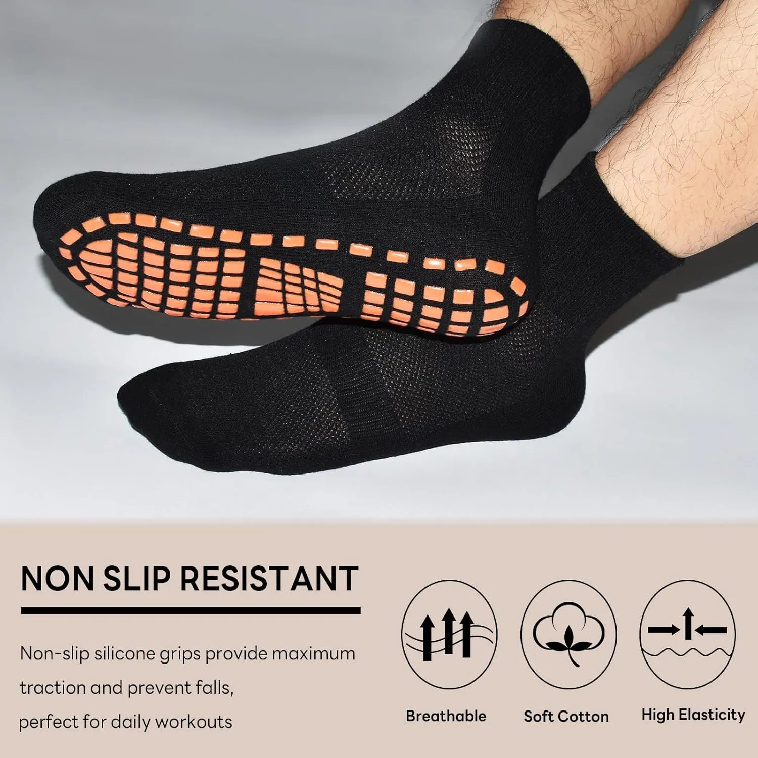 GRPSKCOS Non Slip Socks for Men House Socks with Grips 3 Pairs Anti-Skid Yoga Pilates Tile Wood Floors Hospital Slipper Socks