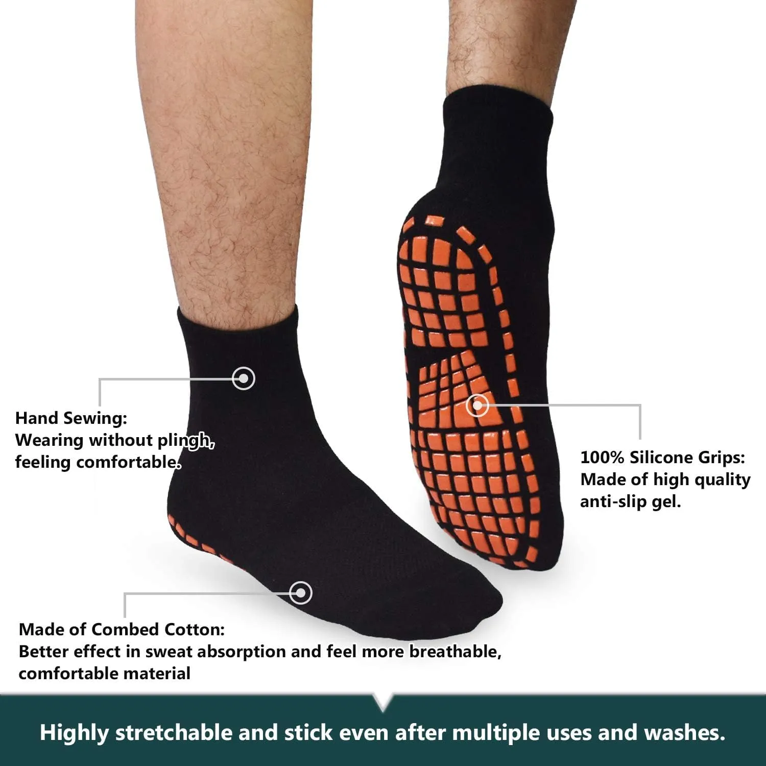 GRPSKCOS Non Slip Socks for Men House Socks with Grips 3 Pairs Anti-Skid Yoga Pilates Tile Wood Floors Hospital Slipper Socks