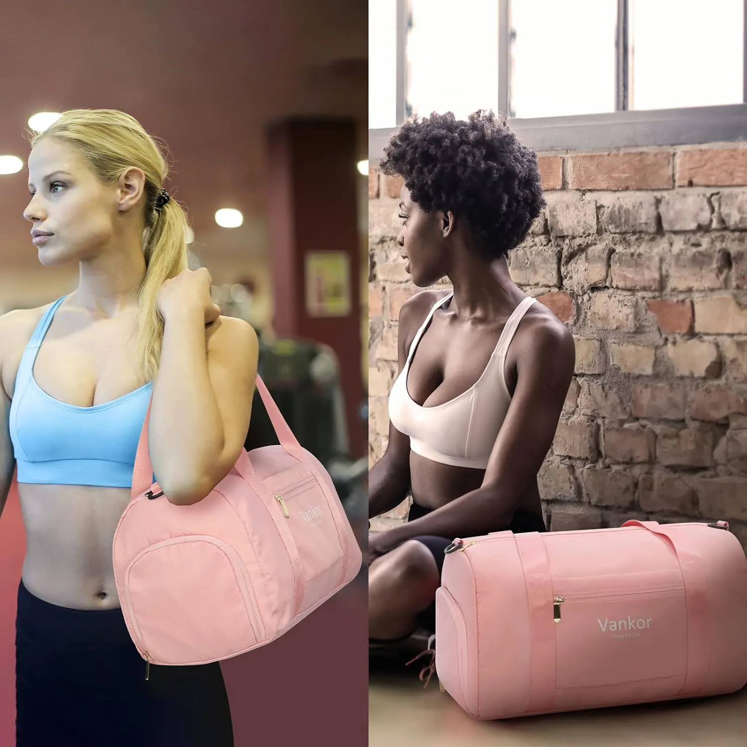 Gym Bag for Women with Shoe Compartment, Waterproof Sports Duffle Bag, Medium, Pink
