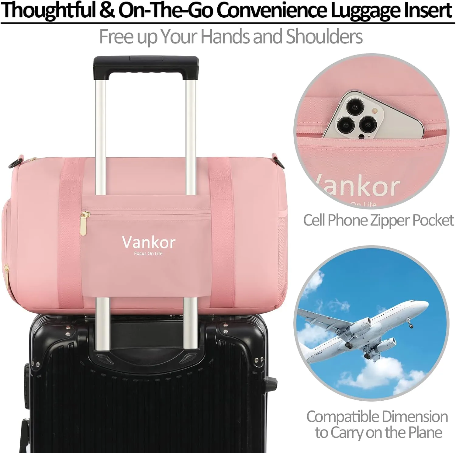Gym Bag for Women with Shoe Compartment, Waterproof Sports Duffle Bag, Medium, Pink