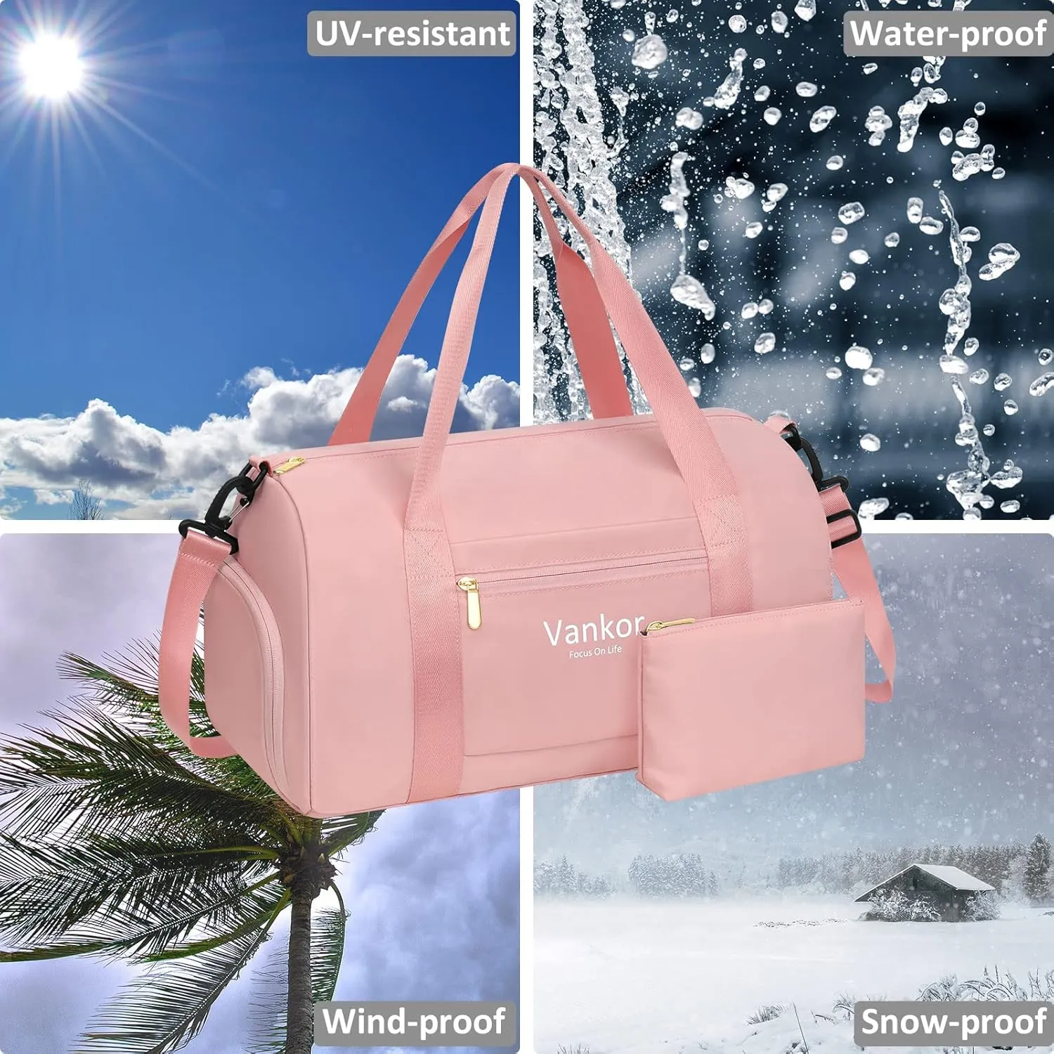 Gym Bag for Women with Shoe Compartment, Waterproof Sports Duffle Bag, Medium, Pink
