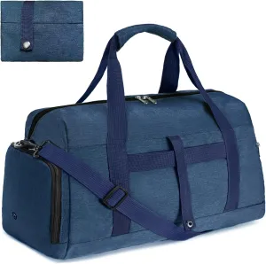 Gym Bags for Women Men with Wet & Shoe Compartment, 40L Foldable Travel Duffle Bag, Lightweight Weekender Overnight Duffel Bag for Traveling Sports Gym (Navyblue)