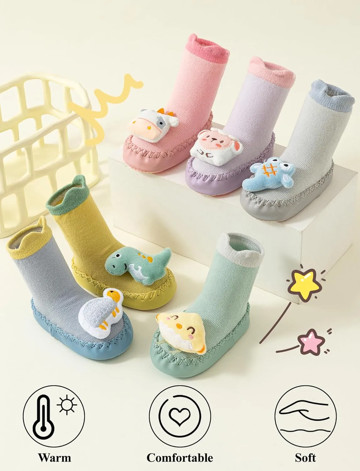 Happy Cherry Baby Kid Non-slip Rubber Sole Socks Shoes Indoor Soft First Walking Floor Booties Slipper for Toddler Girls Boys