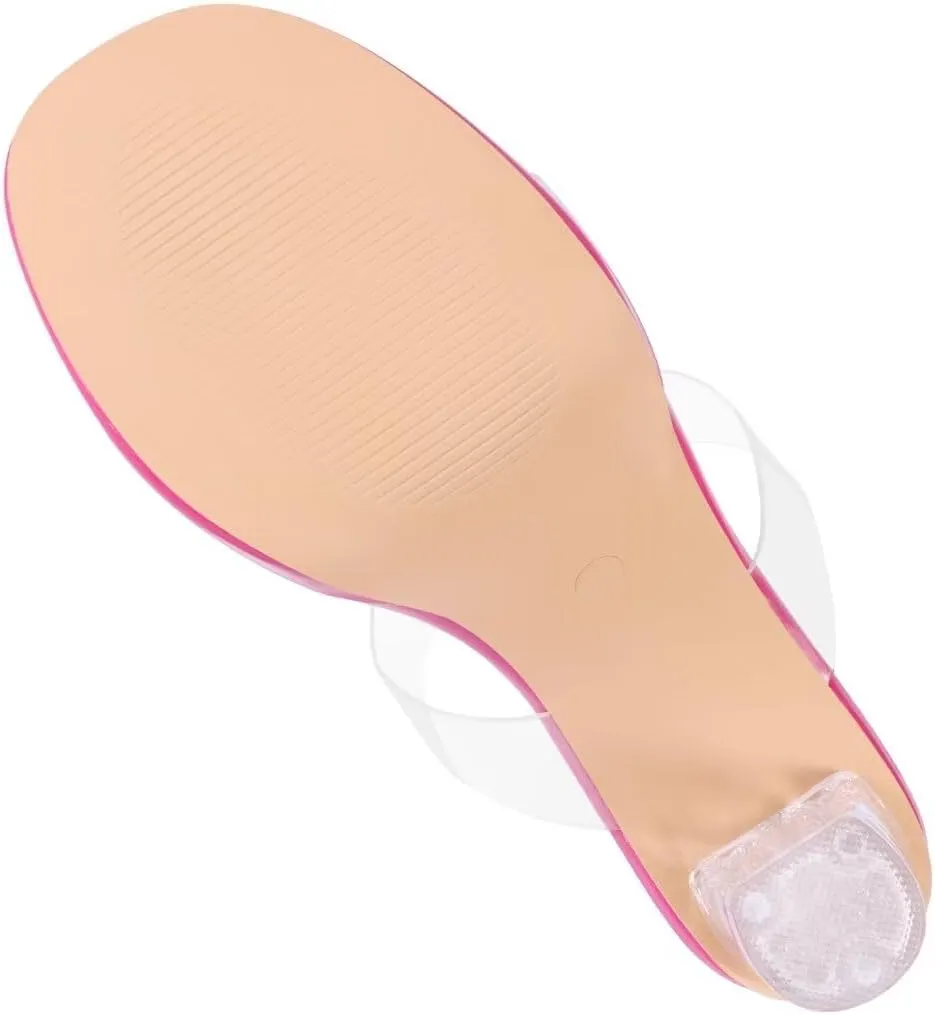 Heels Charm Women's Platform Heels Clear Chunky Block Heeled Sandals Open Toe Two Strap Slip On Block High Heel Sandal Dress Dancing Sandals Daily Work Party Shoes
