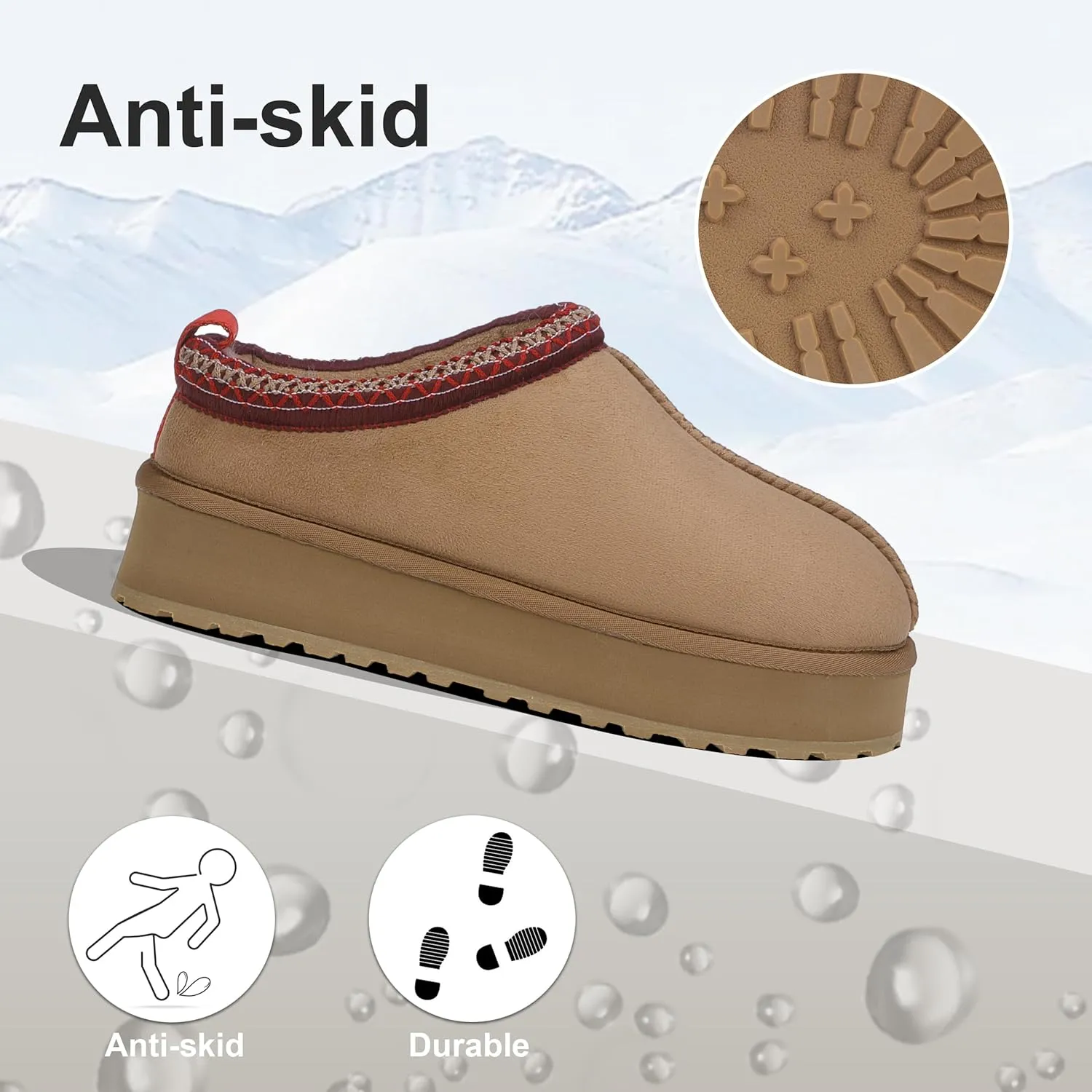 Home Slipper Platform Slippers for Women Indoor Outdoor Mini Boots Non-slip Plush Lining Slip On House Shoes