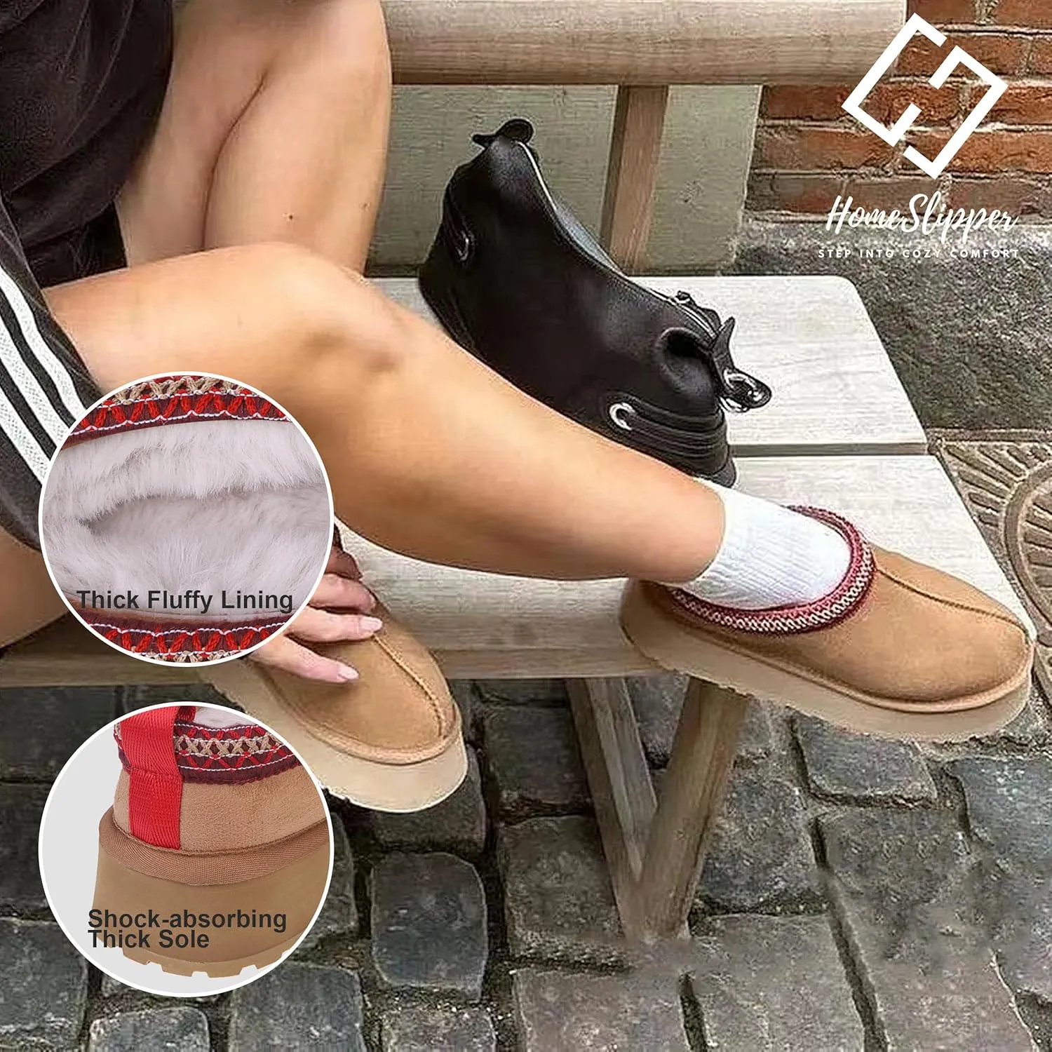Home Slipper Platform Slippers for Women Indoor Outdoor Mini Boots Non-slip Plush Lining Slip On House Shoes