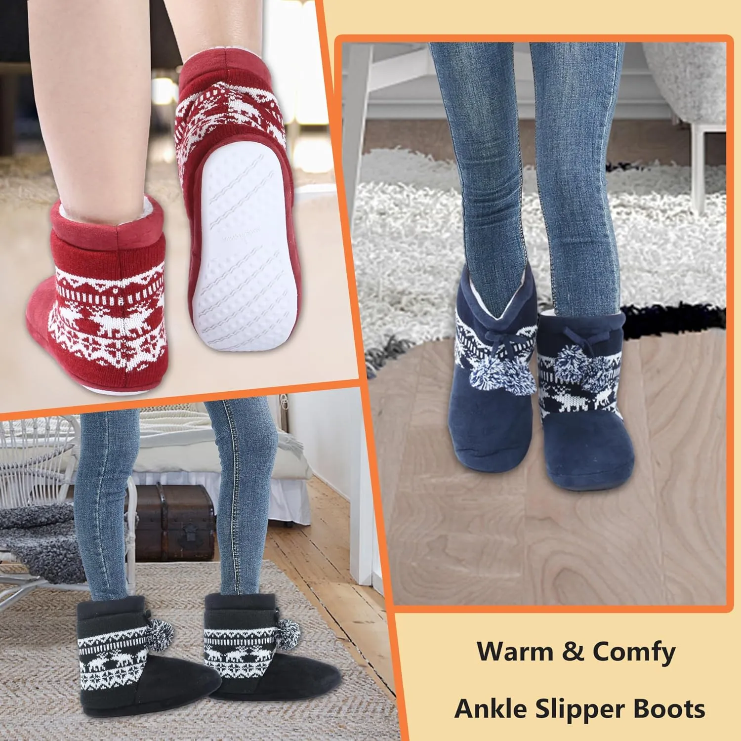 Home Slipper Women's Soft Plush Warm Indoor House Slipper Boots Shoes