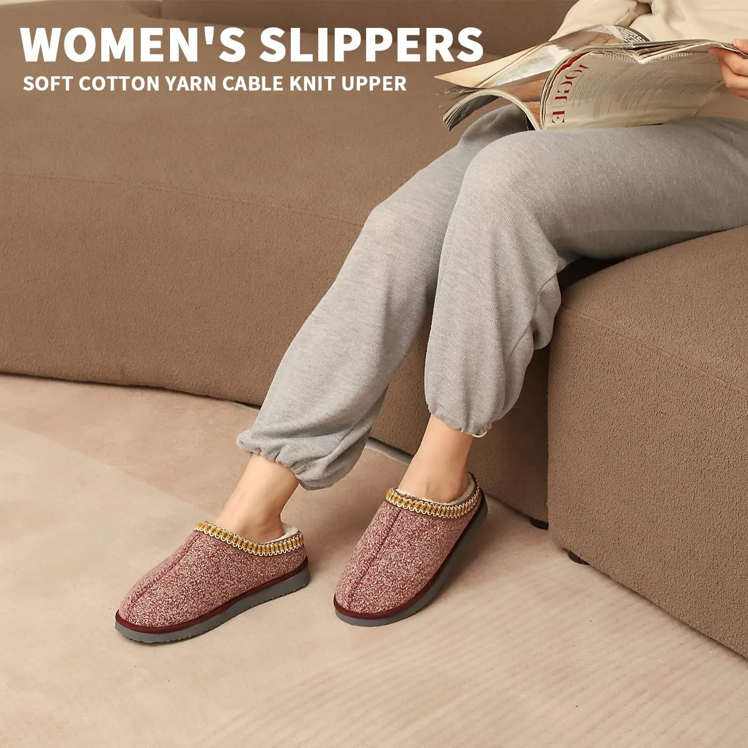 Homitem House Bedroom Slippers for Women Platform Shoes Indoor and Outdoor with Fuzzy Lining Hard Sole Memory Foam Slip on