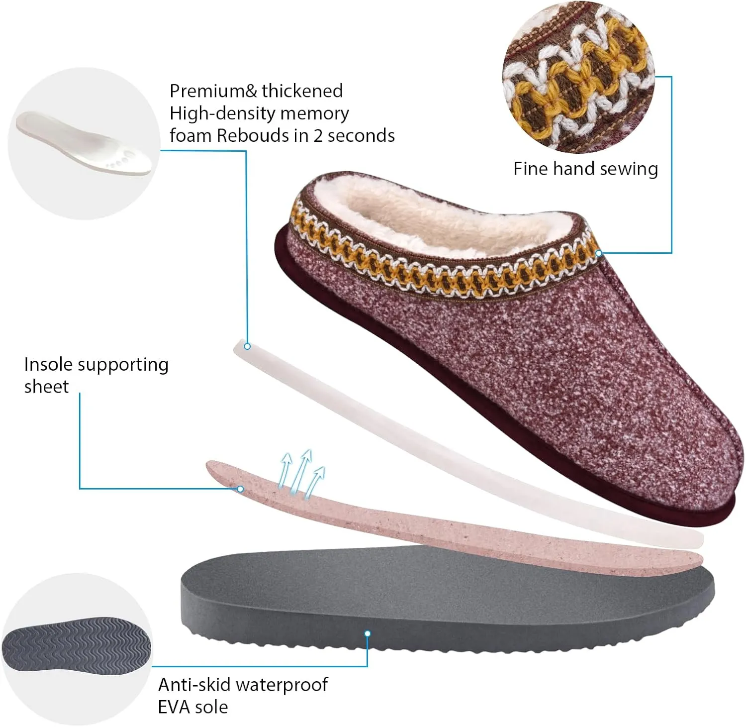 Homitem House Bedroom Slippers for Women Platform Shoes Indoor and Outdoor with Fuzzy Lining Hard Sole Memory Foam Slip on