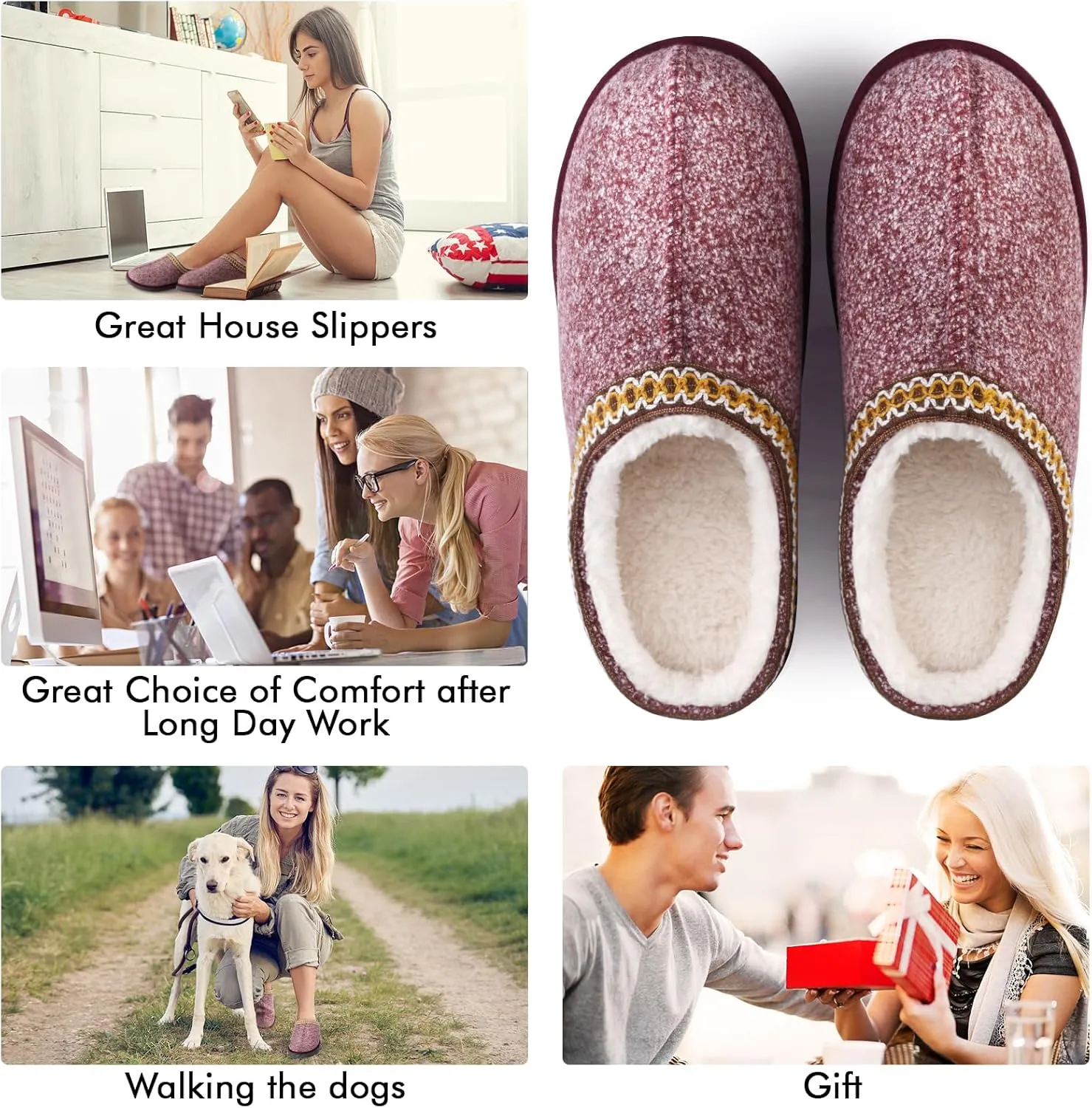 Homitem House Bedroom Slippers for Women Platform Shoes Indoor and Outdoor with Fuzzy Lining Hard Sole Memory Foam Slip on