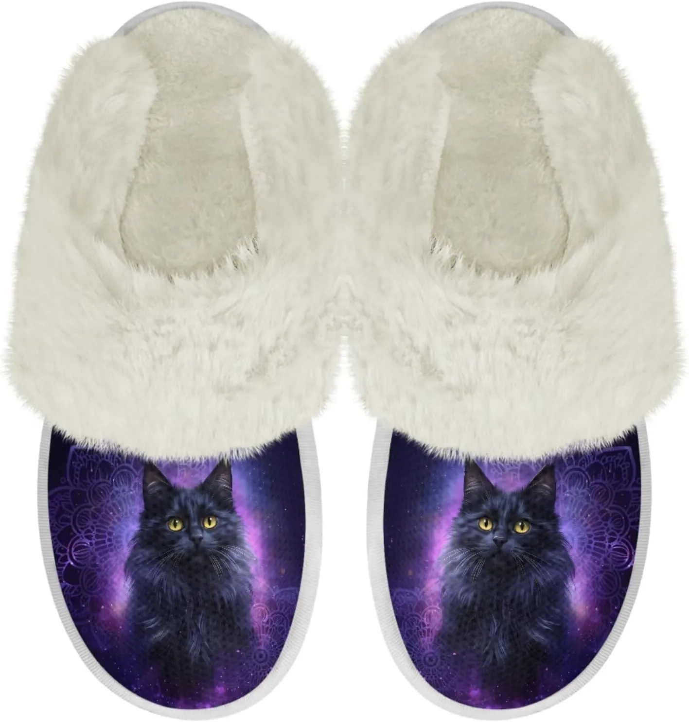 Howilath Dog Print Cotton Slippers with Fur Edges Warm House Shoes with Anti-Skid Sole Casual Novelty Fuzzy Slippers