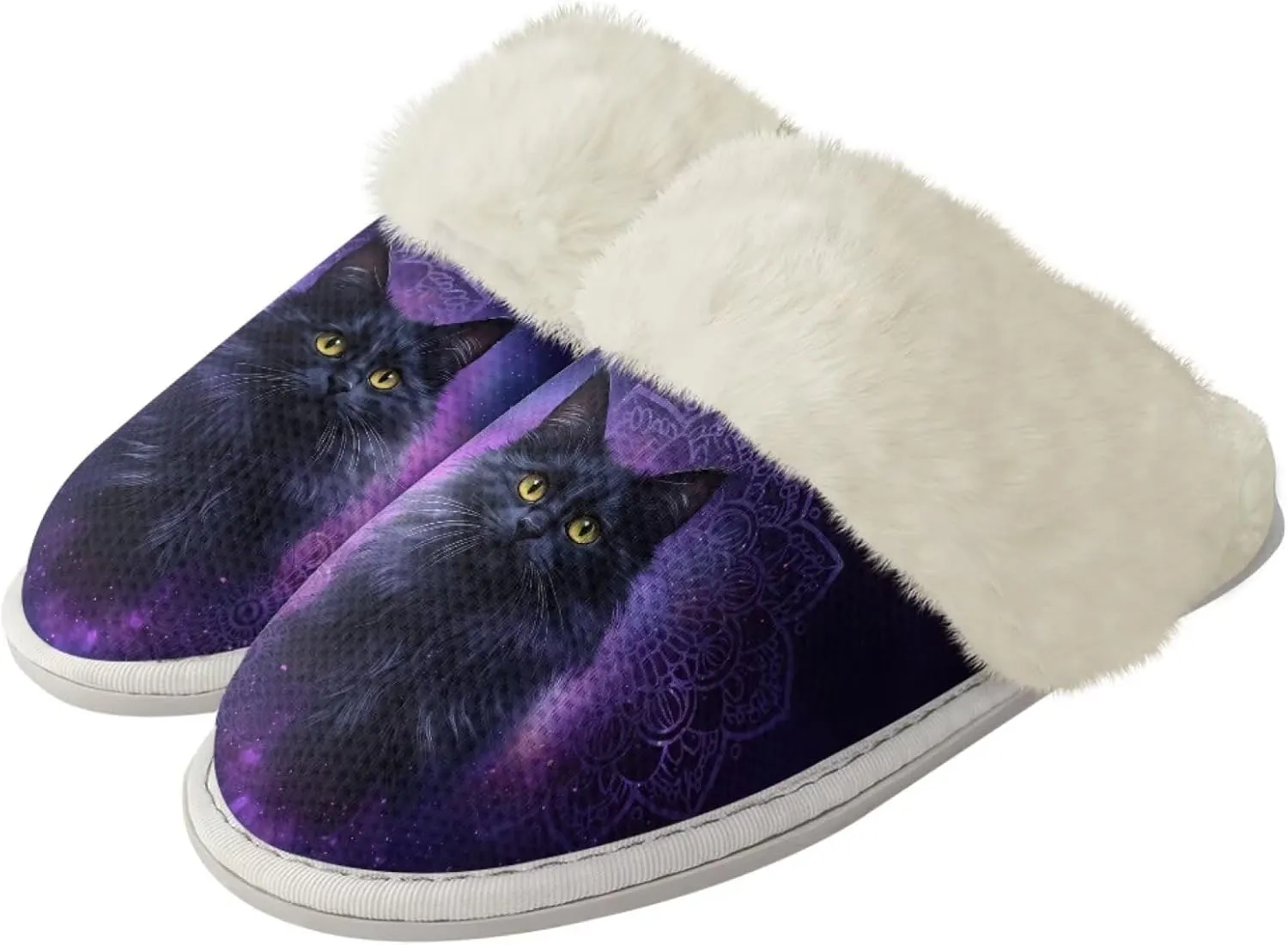 Howilath Dog Print Cotton Slippers with Fur Edges Warm House Shoes with Anti-Skid Sole Casual Novelty Fuzzy Slippers