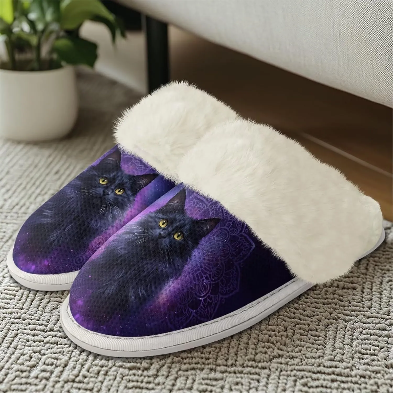 Howilath Dog Print Cotton Slippers with Fur Edges Warm House Shoes with Anti-Skid Sole Casual Novelty Fuzzy Slippers
