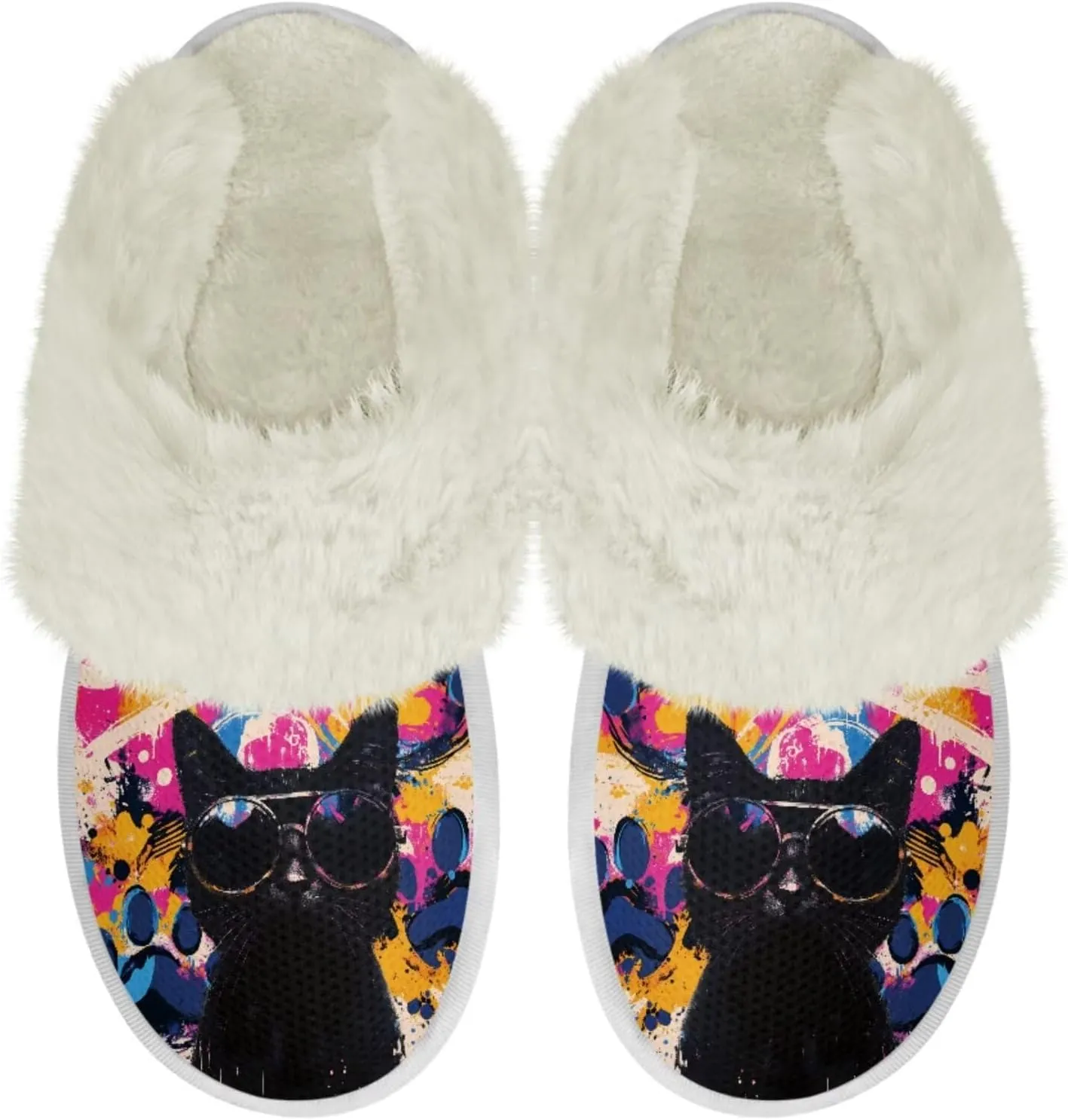 Howilath Dog Print Cotton Slippers with Fur Edges Warm House Shoes with Anti-Skid Sole Casual Novelty Fuzzy Slippers