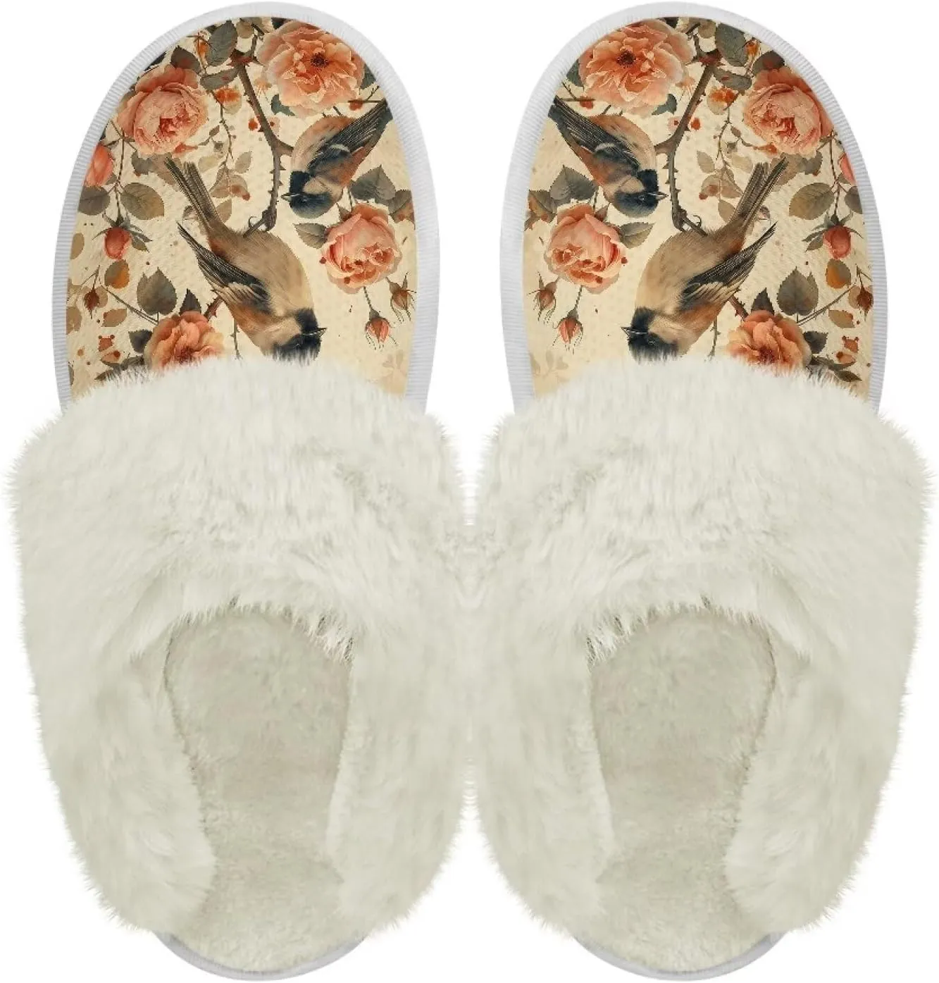 Howilath Small Bird Cotton House Shoes for Women Fluffy Slippers Warm Bedroom Shoes with Anti-Skid Sole