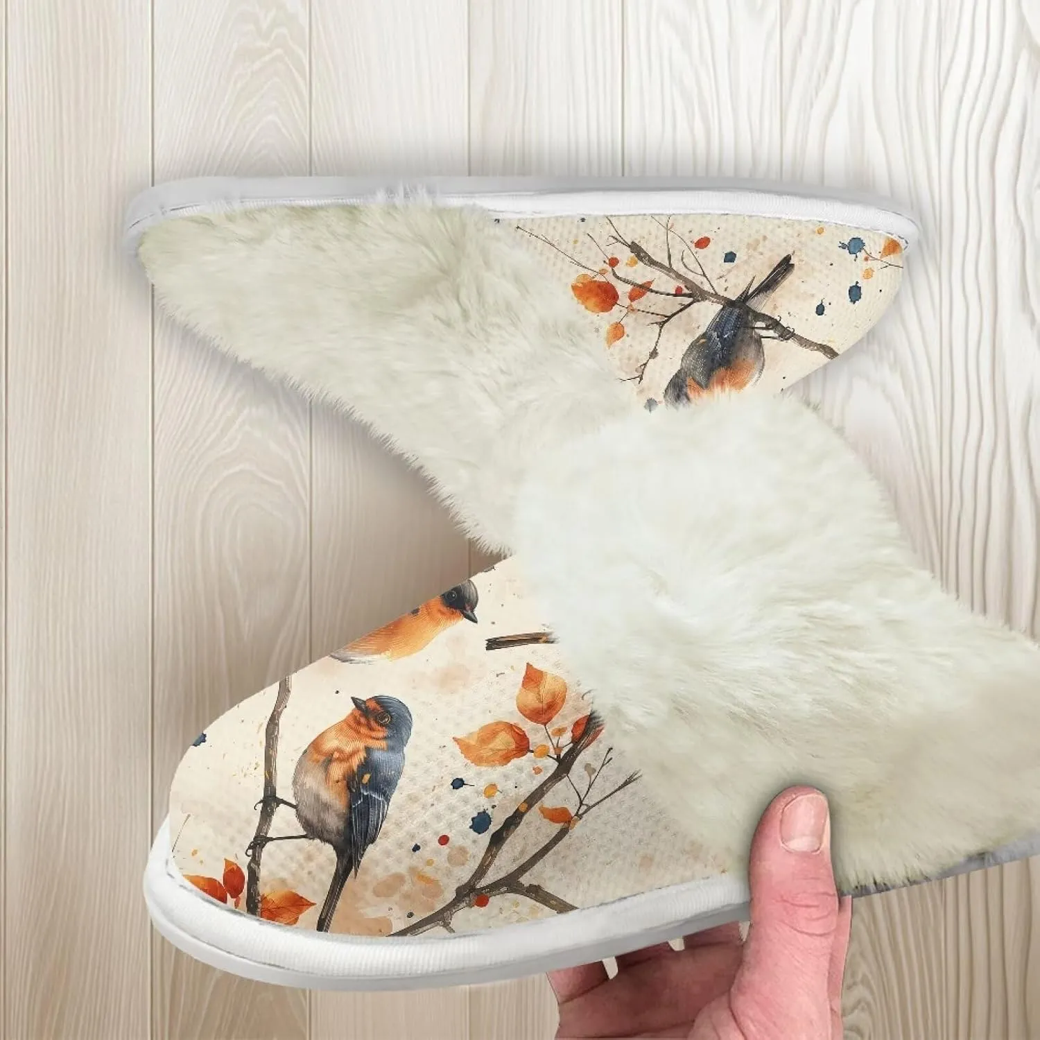 Howilath Small Bird Cotton House Shoes for Women Fluffy Slippers Warm Bedroom Shoes with Anti-Skid Sole
