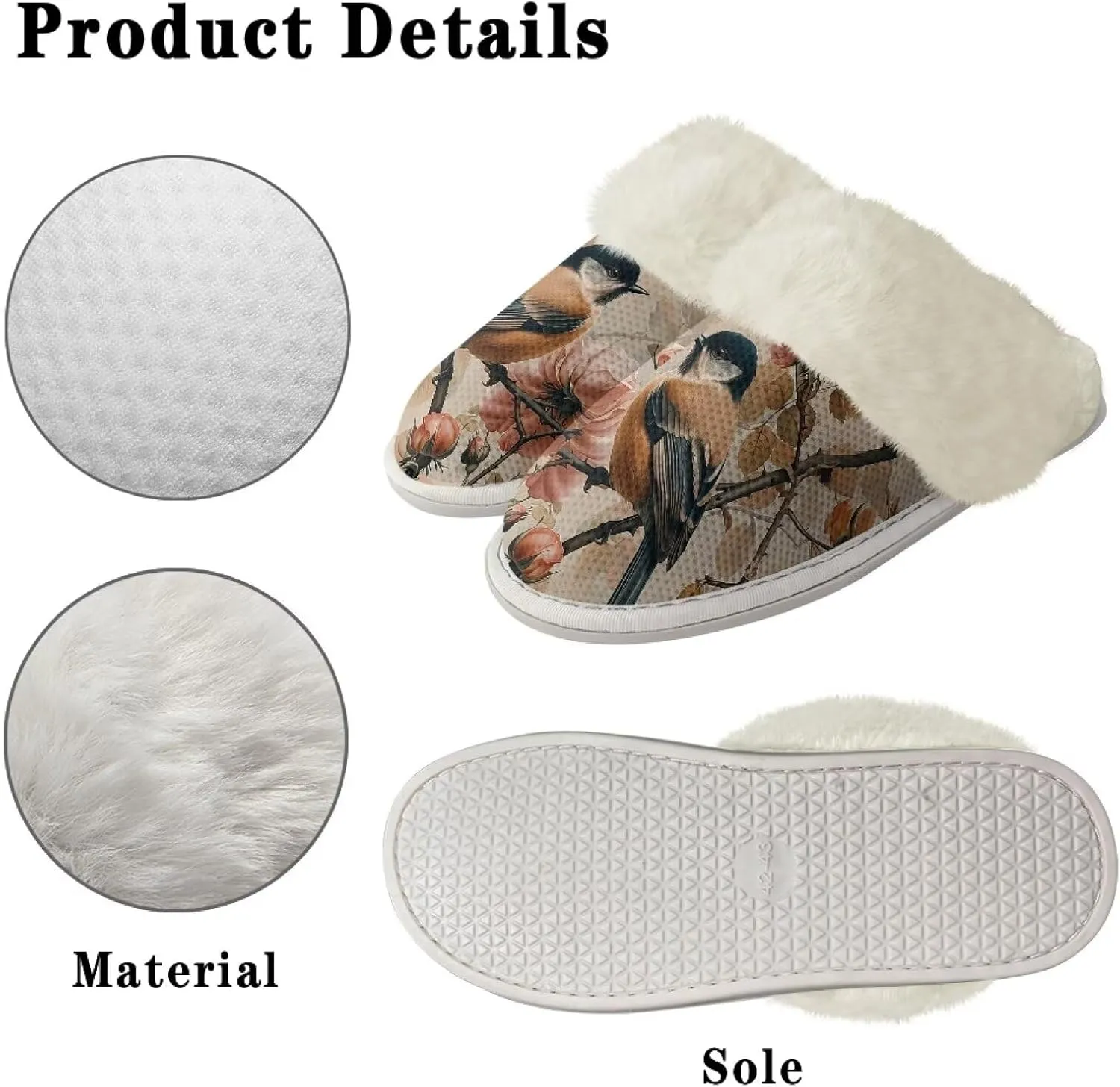Howilath Small Bird Cotton House Shoes for Women Fluffy Slippers Warm Bedroom Shoes with Anti-Skid Sole