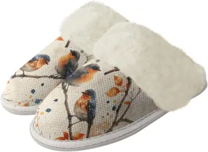 Howilath Small Bird Cotton House Shoes for Women Fluffy Slippers Warm Bedroom Shoes with Anti-Skid Sole