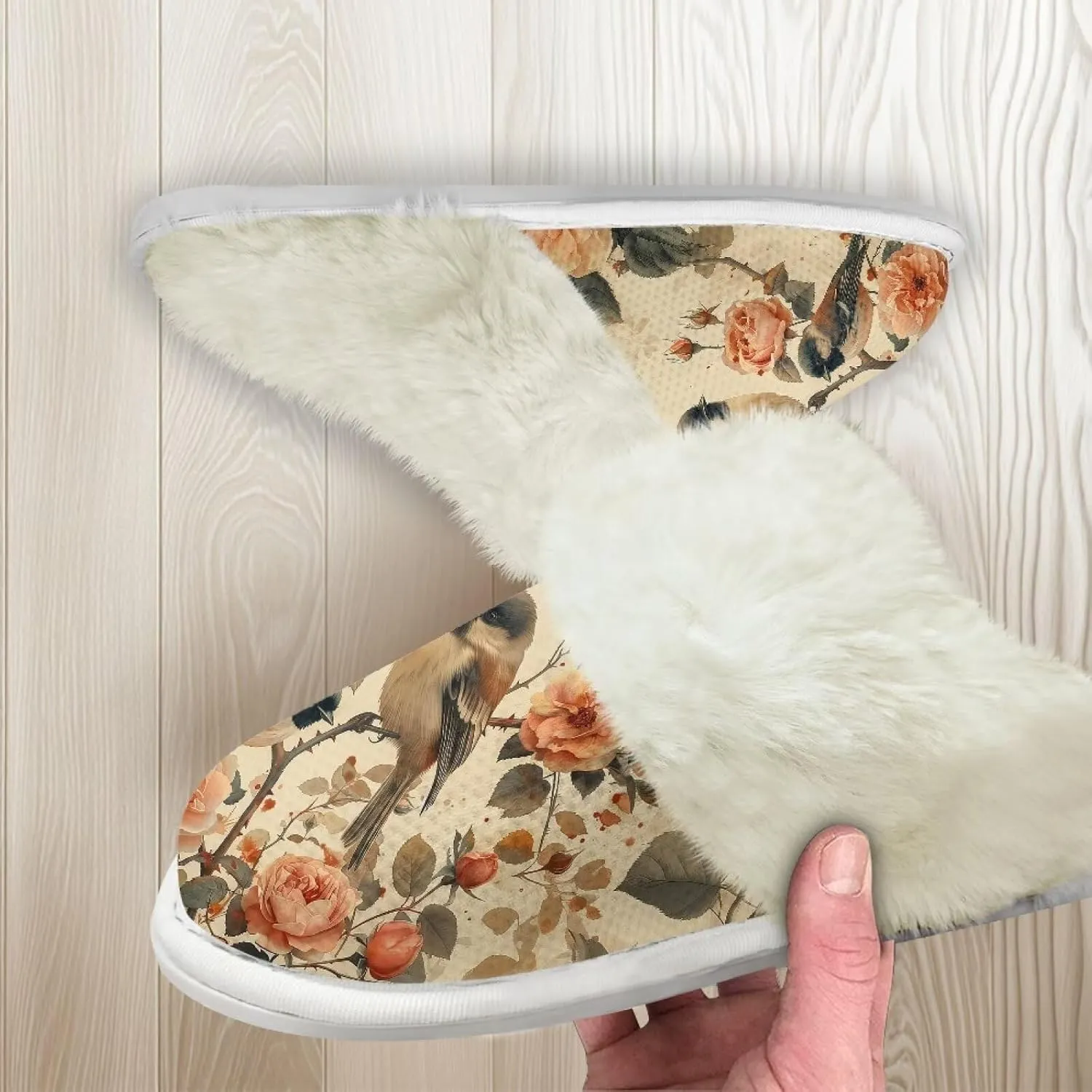 Howilath Small Bird Cotton House Shoes for Women Fluffy Slippers Warm Bedroom Shoes with Anti-Skid Sole